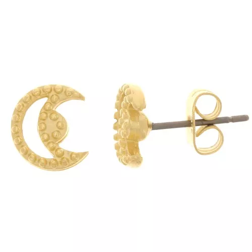 9x8mm Hollow moon earstuds - small balls - Fine gold plated x2