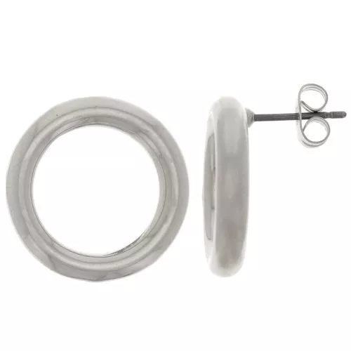 19mm hollow circle Earstuds - Antique silver plating x2
