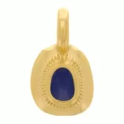 11x6mm Irregular ethnic charm with epoxy resin - Gold plated - Dark Blue x1