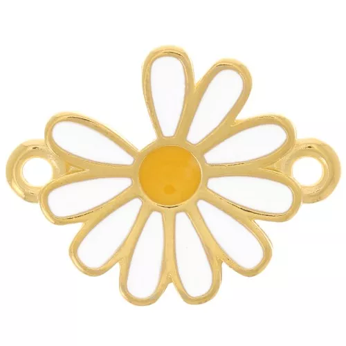 15mm Daisy spacer with epoxy resin - Fine Gold plated - White x1