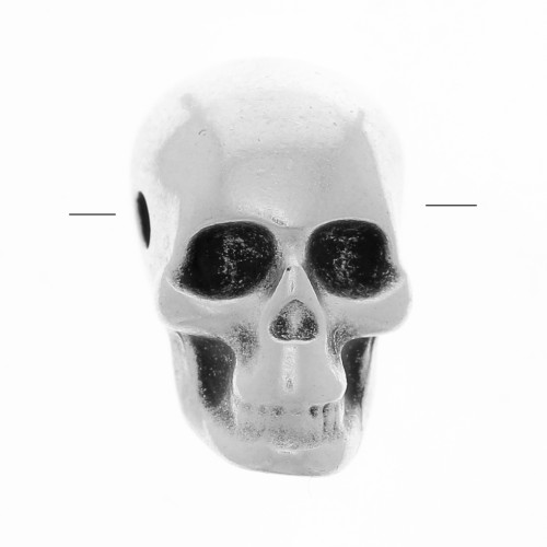 9x7mm Skull and crossbones bead - large hole - Antique silver plating x1
