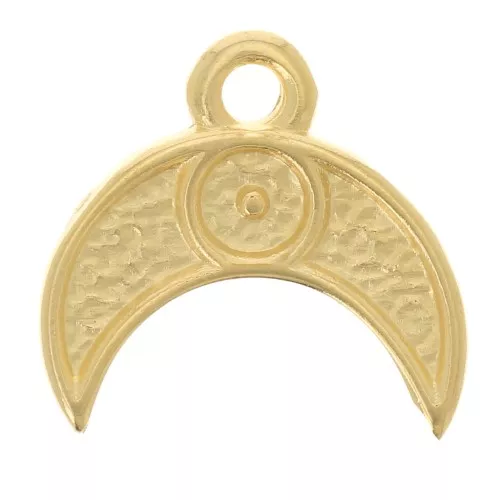 11x12mm Half moon charm - eye pattern - Fine Gold Plated x1