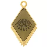 24x14mm Rhombus pendant with epoxy resin - eye pattern - Fine Gold Plated - Greyx1