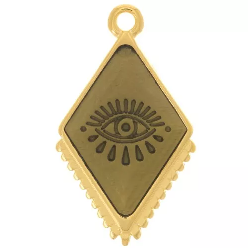 24x14mm Rhombus pendant with epoxy resin - eye pattern - Fine Gold Plated - Greyx1
