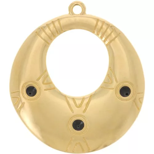 31x28mm Oval ethnic pendant with epoxy resin - Gold plated - Black x1