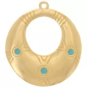 31x28mm Oval ethnic pendant with epoxy resin - Gold plated - Turquoise x1