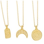 21x19mm Half moon pendant - eye pattern - Fine Gold Plated x1