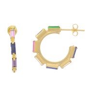 20mm Multicoloured rectangle glass hoop earrings - Fine Gold plated x2