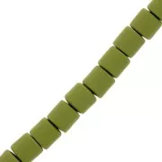 Perles tube style Heishi en pâte polymère 6x6.2 mm - Kaki x39cm