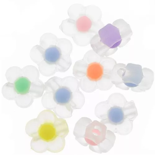 12.5mm Flower beads assortment - Transparent - Multicoloured Pastel x10