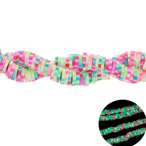 Heishi beads polymer clay rondelles 6x1mm - Multicolor phosphorescent x39cm