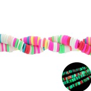Heishi polymer clay beads rondelles 6x1mm - Multi Neon phosphorescent x39cm