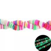 Heishi polymer clay beads rondelles 6x1mm - Multi Neon phosphorescent x39cm