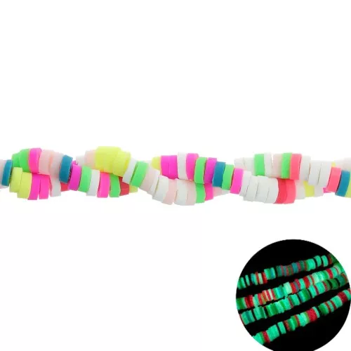 Heishi beads polymer clay rondelles 4x1mm - Multi Neon phosphorescent x39cm