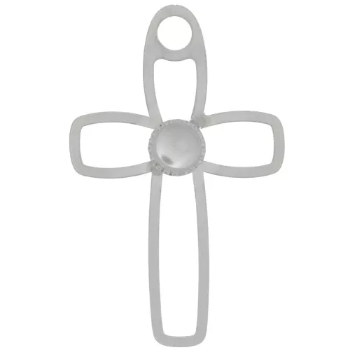 30x19mm 925 St. Silver Cross pendant hollowed out for 4mm flat back cabochon x1