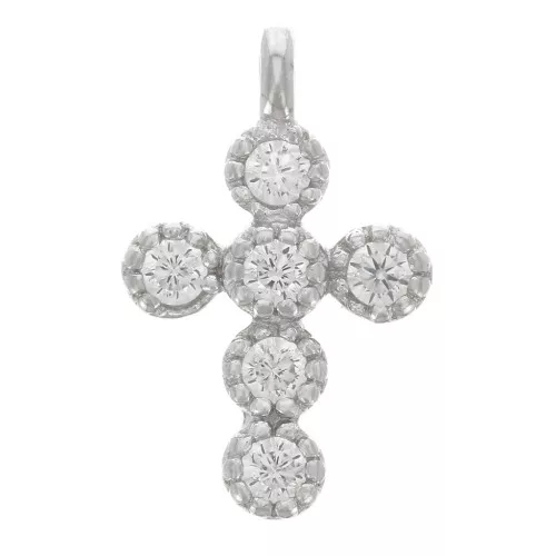 11x7mm 925 Sterling Silver Cross Charm with Zircons - Crystal x1