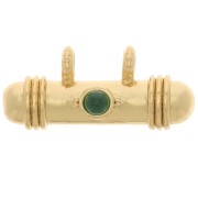 9x19.5mm Ethnic tube pendant with glass cabochon - Gold Tone - Green x1|raw }}