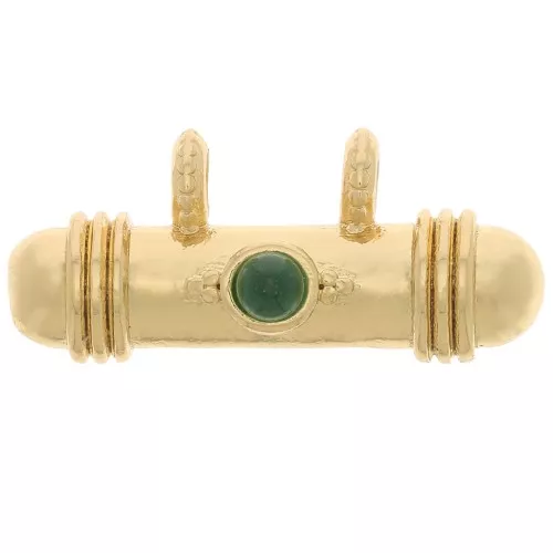 9x19.5mm Ethnic tube pendant with glass cabochon - Gold Tone - Green x1