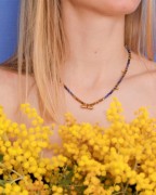 9x19.5mm Ethnic tube pendant with glass cabochon - Gold Tone - Green x1