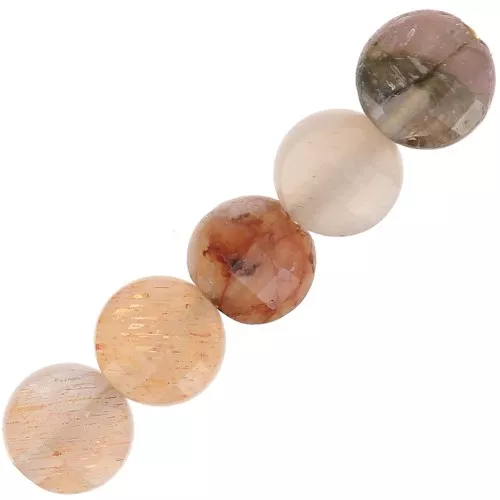 Flat faceted beads - 4 mm gemstone puck - Pink Moonstone Mix x10