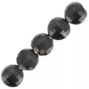 Round faceted flat beads - 4 mm gemstone beads - Black Onyx x10