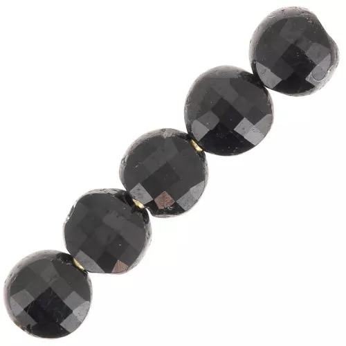 Flat faceted beads - 4 mm gemstone beads - Black Onyx x10