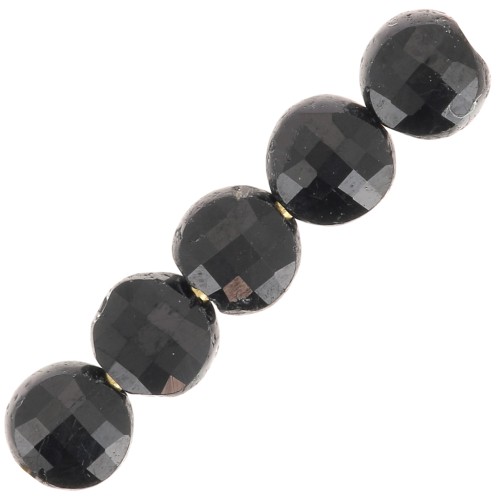 Round faceted flat beads - 4 mm gemstone beads - Black Onyx x10