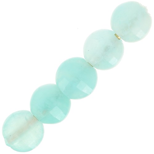 Round faceted flat beads - 4 mm gemstone pucks - Amazonite x10