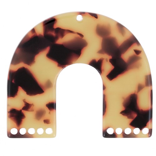 35x40.5mm U-shaped chandelier pendant - Tortoiseshell Marron - Black x1