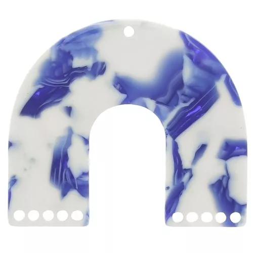 35x40.5mm U-shaped chandelier pendant - Marbled Dark Blue - Ivory x1