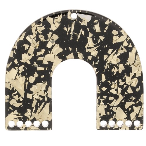 35x40.5mm U-shaped chandelier pendant - Glitter - Gold - Black x1