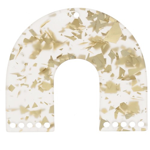 35x40.5mm U-shaped chandelier pendant - Glitter - Gold - Transparent x1