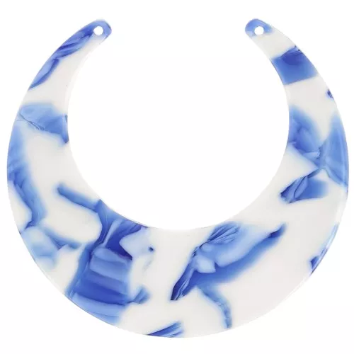 46x49.5mm Acetate Half Moon Pendant - Marbled Dark Blue - Ivory x1