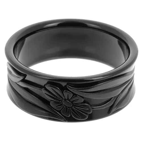 65.5mm Thick opaque resin bracelet - flowers - Black x1
