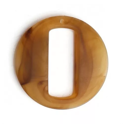 39mm Round hollow resin matt effect pendant - Brown marbled x1