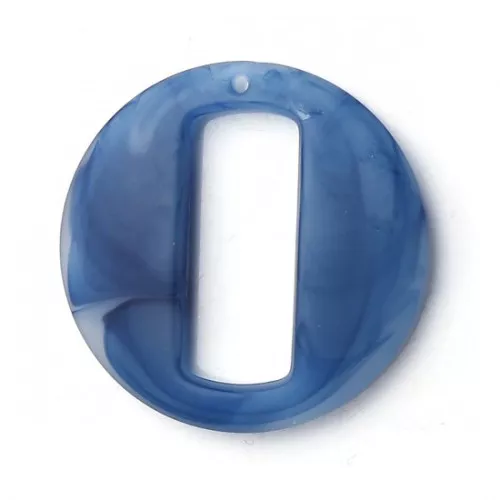 39mm Round hollow resin matt effect pendant - Dark Blue marbled x1