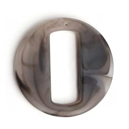 39mm Round hollow resin matt effect pendant - Dark Brown marbled x1