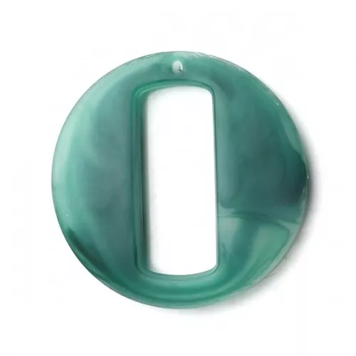 39mm Round hollow resin matt effect pendant - Dark Green marbled x1