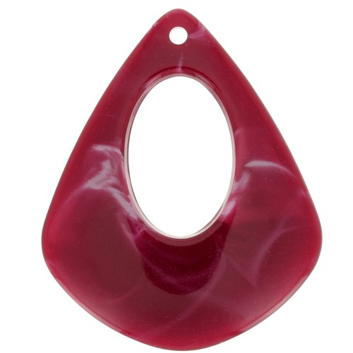 42x34mm Triangle Resin Pendant - Marbled Dark Red - White x1