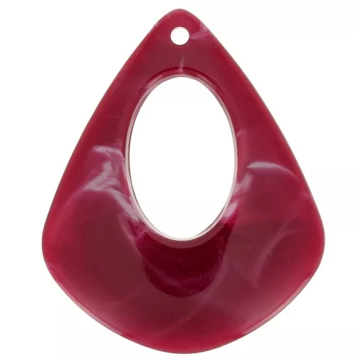 42x34mm Triangle Resin Pendant - Marbled Dark Red - White x1