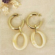 40x34.5mm Oval resin link matt effect - Marbled Beige - White x1