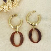 40x34.5mm Oval resin link matt effect - Marbled Dark Brown x1