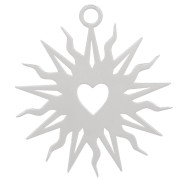 16mm Hollow sun pendant - heart - exclusive to Perles&Co - Fine silver plating x1