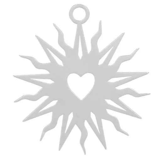 16mm Hollow sun pendant - heart - exclusive to Perles&Co - Fine silver plating x1