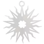 16mm Hollow sun pendant - clover - exclusive to Perles&Co - Fine silver plating x1