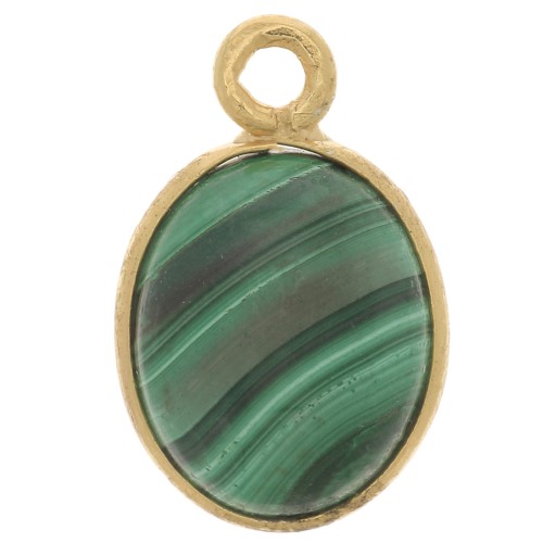 14x9mm 925 Sterling Silver Oval gemstone charm - Malachite - Fine Gold x1