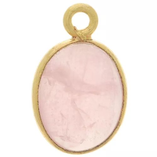 14x9mm 925 Sterling Silver Oval gemstone charm - Rose Quartz - Fine Gold x1