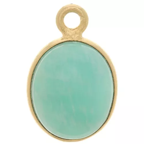 14x9mm 925 Sterling Silver Oval gemstone charm - Amazonite - Fine Gold x1