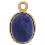 14x9mm 925 Sterling Silver Oval gemstone charm - Lapis Lazuli - Fine Gold x1