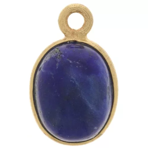 14x9mm 925 Sterling Silver Oval gemstone charm - Lapis Lazuli - Fine Gold x1